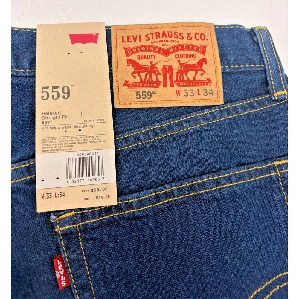 New Levi's 559 Relaxed Straight Fit Jeans Mens 33x34 Dark Wash Denim NWT
